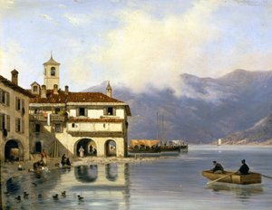 Como. Ufer und Hafen von Menaggio (1850). Gemälde von Canella