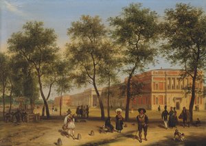Vermutliche Ansicht des Paseo del Prado mit dem Prado-Museum, Madrid, 1827 von Giuseppe Canella