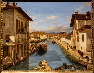 Ansicht des Naviglio-Kanals von der Brücke von St. Markus, ca. 1850