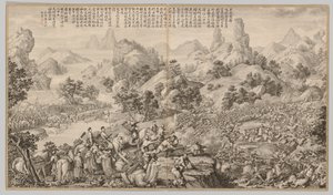 Durchbruch der Belagerung bei Hesui: aus Schlachtszenen der Niederschlagung von Aufständen..., um 1765-17 von Giuseppe Castiglione