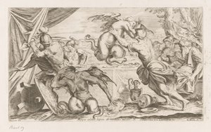 Aeneas und seine Gefährten kämpfen mit den Harpyien von Giuseppe Maria Mitelli