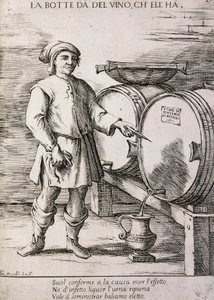 Fass gibt Wein, den es enthält, Sprichwort von Giuseppe Maria Mitelli