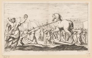 Das Trojanische Pferd wird hereingebracht (Die Irrfahrten des Aeneas) von Giuseppe Maria Mitelli