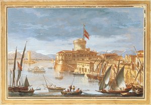 Ansicht des Hafens von Livorno, Illustration von Giuseppe Maria Terreni