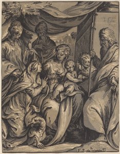 Die Jungfrau und das Kind mit Heiligen von Giuseppe Nicolo Vicentino, after Camillo Boccaccino