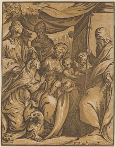 Die Jungfrau und das Kind mit Heiligen von Giuseppe Nicolo Vicentino, after Camillo Boccaccino