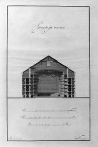 Architektonischer Schnitt des Theaters La Scala von Giuseppe Piermarini (1734-1808) um 1776-1778 Mailand, Italien (Architektur-Schnittzeichnung des Theaters alla Scala von Piermarini, Mailand, Italien) Stich