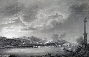Genua wird von der englischen Flotte bombardiert, 25. Mai 1800, Stahlstich nach einer Zeichnung von Giuseppe Pietro Bagetti, Paris
