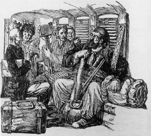 Tartarin in einer Kutsche für Tartarin auf den Alpen von Alphonse Daudet, Mailand von Giuseppe Porcheddu