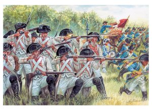 Amerikanischer Unabhängigkeitskrieg: französische Regimenter kämpfen mit Amerikanern - Illustration von Giuseppe Rava von Giuseppe Rava