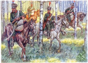 Erstes Kaiserreich: Reiterjäger der Großen Armee Napoleons I auf Patrouille (Illustration von Giuseppe Rava) von Giuseppe Rava