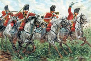 Erstes Kaiserreich: der Angriff der Royal Scots Greys, schottisches Dragonerregiment, in Waterloo von Giuseppe Rava