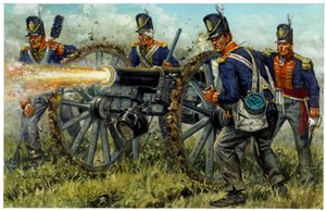 Erstes Kaiserreich: die königliche Fußartillerie während der Schlacht von Waterloo am 18. Juni 1815 - Illustration von Giuseppe Rava