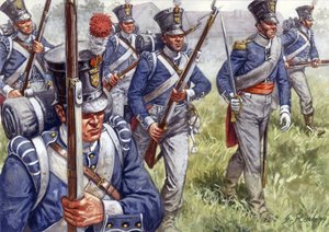 Erstes Kaiserreich: Belgische oder niederländische Infanterie um 1815 - Illustration von Giuseppe Rava