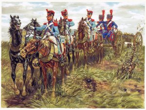 Erstes Kaiserreich: Artillerie der Großen Armee in Bewegung - Illustration von Giuseppe Rava