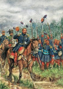 Napoleon III (1808-1873) auf einem Pferd von seiner Armee begrüßt