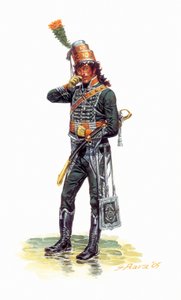 Porträt von Joachim Murat (1767-1815) als junger Soldat in Jägeruniform - Porträt des jungen Joachim Murat in Jäger-zu-Pferd-Uniform - Illustration von Giuseppe Rava von Giuseppe Rava