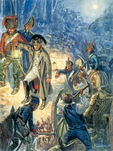 Preußen- und Polenfeldzug: Kaiser Napoleon I. (1769-1821) am Vorabend der Schlacht von Jena und Auerstedt am 14. Oktober 1805 (Illustration) von Giuseppe Rava