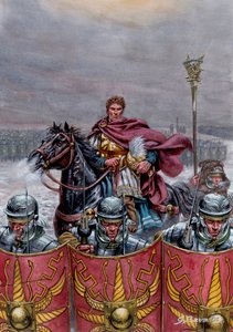 Römische Antike: Römische Armee nahe dem Hadrianswall in Schottland, 2. Jahrhundert n. Chr. - Illustration von Giuseppe Rava von Giuseppe Rava