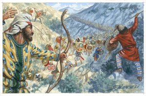 Die Zehntausend (Söldnereinheiten), hauptsächlich Griechen, im Dienst von Kyros dem Jüngeren, um den Thron des Persischen Reiches von Artaxerxes II. zu erobern von Giuseppe Rava
