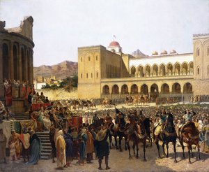 Der Auszug von Ruggero I., König von Sizilien, aus dem Palazzo Reale von Giuseppe Sciuti