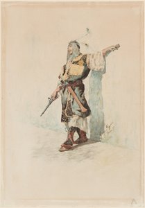 Ein maurischer Soldat vor einer sonnenbeschienenen Wand von Giuseppe Signorini