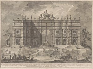Die zweite Maschine für die Chinea von 1772: Ein Platz mit einem Spielmarkt und dem Pantheon-Brunnen