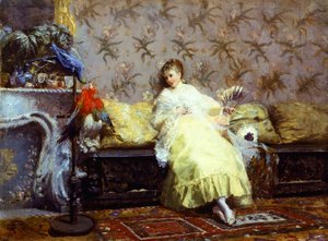Dame mit Papageien, ca. 1869 von Giuseppe or Joseph de Nittis