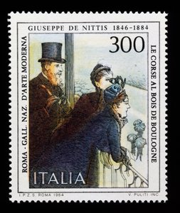 Briefmarke aus der italienischen Kunstserie zu Ehren von Giuseppe de Nittis, 300-Lire-Marke