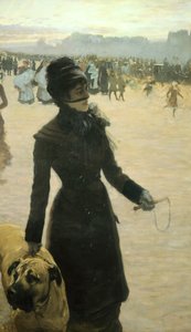 Rückkehr aus dem Bois de Boulogne, Dame mit Hund von Giuseppe or Joseph de Nittis
