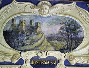 Montemassi, aus einer Serie von Kartuschen mit Bildern der Residenzen von Conte Pannochieschi d