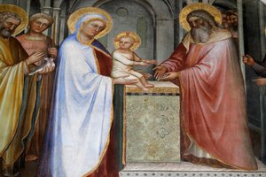 Das Baptisterium von Padua. Deckenfresken 14. Jahrhundert von Giusto de Menabuoi. Die Darstellung Jesu im Tempel. Padua. Italien.