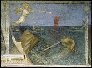 Der zweite Engel der Apokalypse erschafft einen Sturm, 1360-70