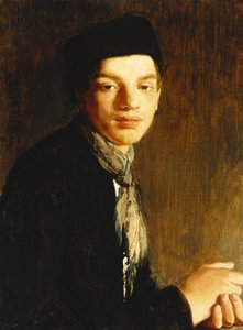 Ein Jugendlicher, Halbfigur, mit schwarzem Hut und Halstuch, ca. 1911 von Glyn Warren Philpot