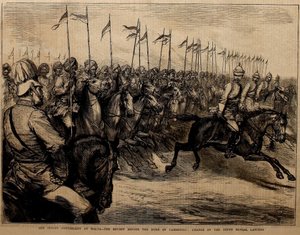 Unser indisches Kontingent in Malta, die Parade vor dem Herzog von Cambridge, Angriff der neunten Bengalischen Lanzenreiter von Godefroy Durand