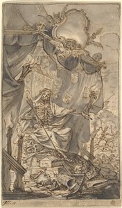 Tod auf einem Baldachinthron, Entwurf für eine Titelseite, spätes 17. Jahrhundert