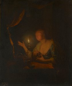 Die reuige Magdalena bei Kerzenlicht von Godfried Schalcken