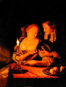 Ein Gentleman bietet einer Dame einen Ring an von Godfried Schalcken