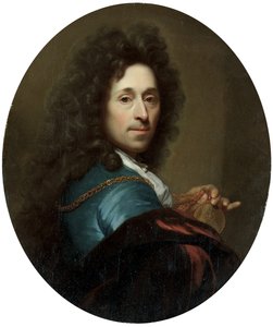Porträt des Künstlers in einem blauen Mantel und braunem Samtumhang, mit einem Medaillon des Kurfürsten Johann Wilhelm von Godfried Schalcken