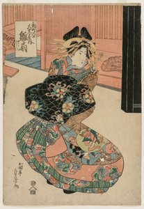 Die Kurtisane Hinaogi von Daikokuya am Eingang von Kadomachi, ca. späte 1820er oder frühe 1830er Jahre von Gokotei Sadakage