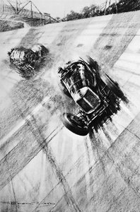Whitney Straight Maserati an der Members Bridge Kurve, Brooklands, 1933, 1937 von Gordon Crosby