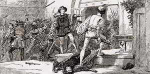 Tybalt von Romeo getötet, Szene aus William Shakespeares Romeo und Julia, Akt III, Szene 1, aus Die Werke von William Shakespeare, veröffentlicht 1896