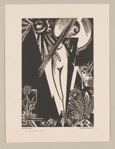 Stehende Frau, Sonne, Mond und Blumen