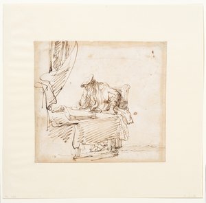 Gelehrter sitzt an einem Tisch, auf dem ein großes Buch liegt von Govaert (attr. to) Flinck