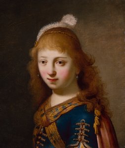 Junges Mädchen mit blauem Kleid und rotem Umhang von Govaert Flinck