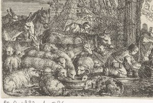 Hirte mit Herde vor einem Tor von Govert van der Leeuw