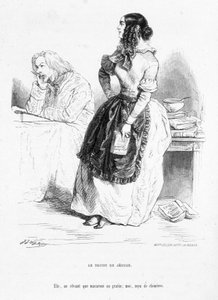 Jérôme Paturot besorgt, verzichtet auf seine Träume. Karikatur In „Jérôme Paturot auf der Suche nach einer sozialen Position“ von Louis Reybaud von Grandville