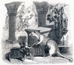 Die Fledermaus und die zwei Wiesel - Fabeln von La Fontaine von Grandville