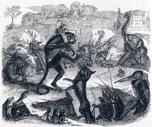 Der Fuchs, der Affe und die Tiere - Fabeln von La Fontaine von Grandville