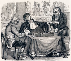 Die Auster und die Streitenden - Fabeln von La Fontaine von Grandville